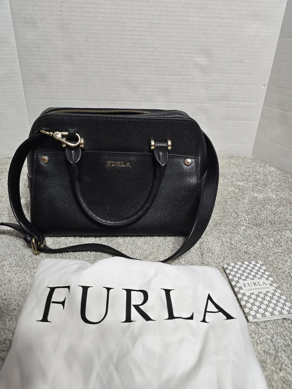 Furla Black Saffiano Leather Top Handle Bag Satchel